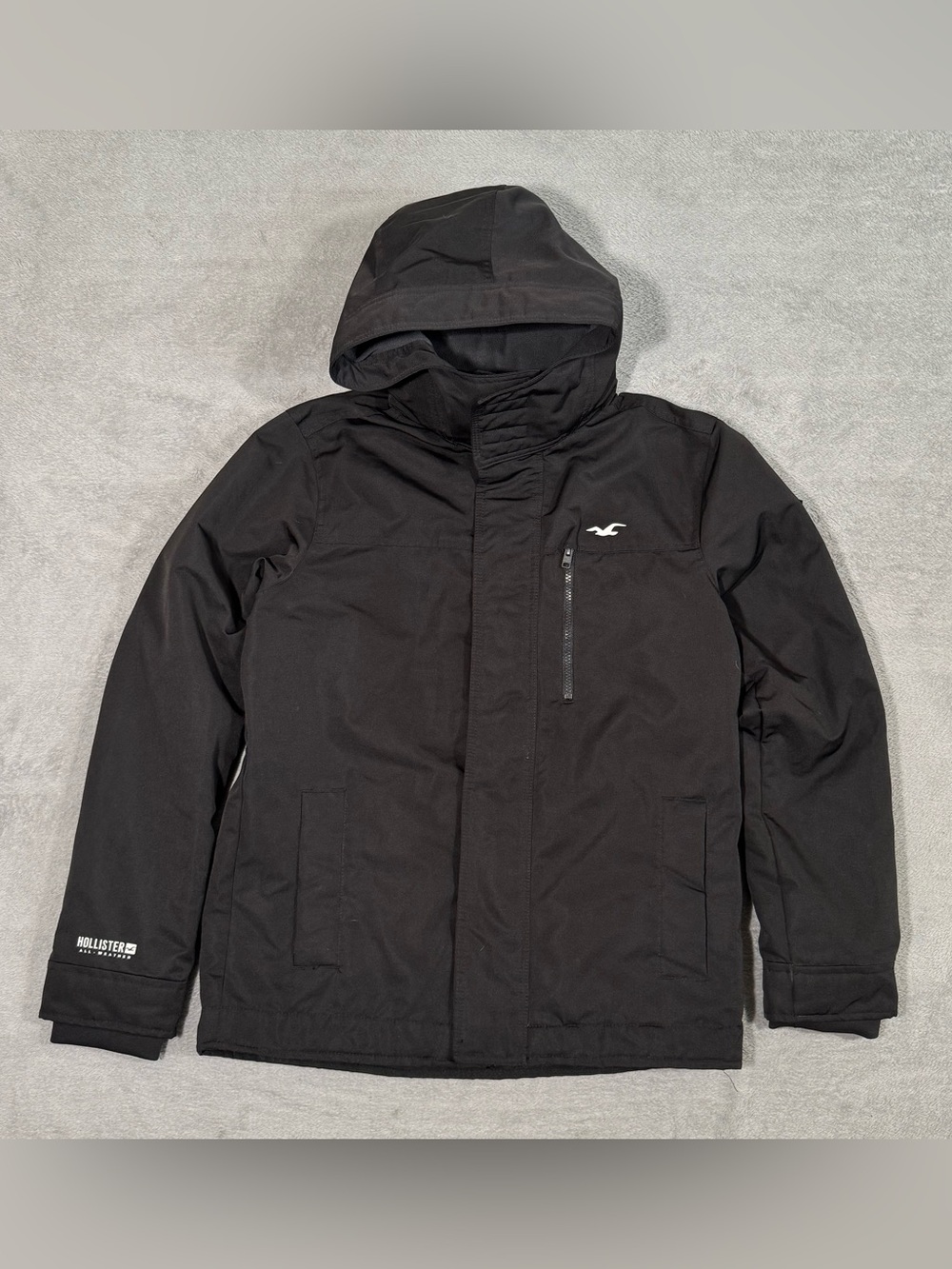 Hollister All-Weather Collection Men M Black Fleece Lined Hooded Jacket Gorpcore